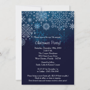 Élégant Blue Snowflake Noël Fête Invitation