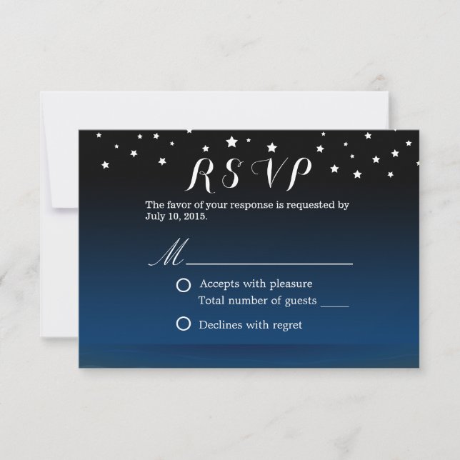 Elégant Blue Starry Night Wedding RSVP (Devant)