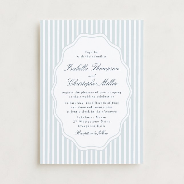 Elegant Blue Stripe Classic Wedding Invitation (Créateur téléchargé)