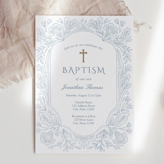 Elegant Blue Traditional Baptism Invitation (Créateur téléchargé)