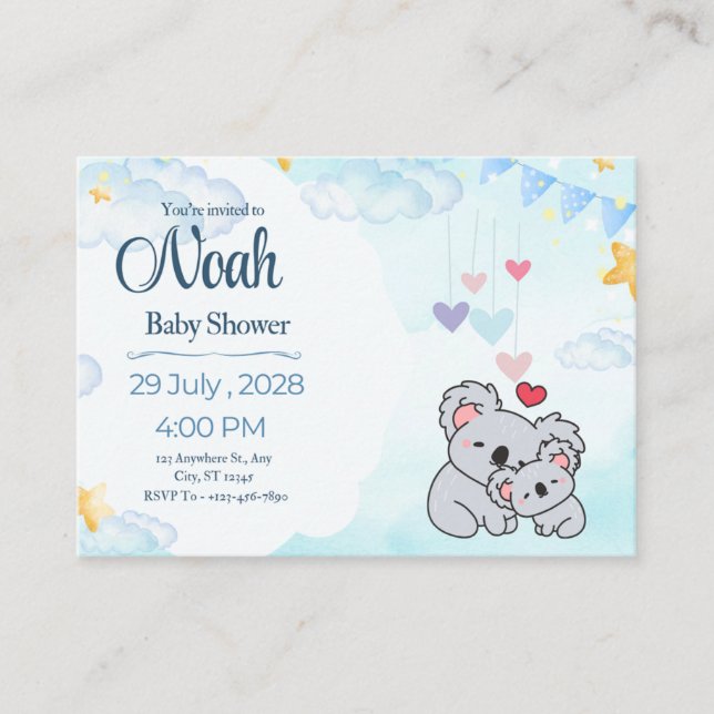 Elegant Blue Watercolor Baby Shower Invitation  (Devant)