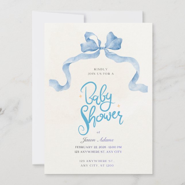 Elegant Blue Watercolor Baby Shower Invitation (Devant)