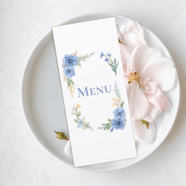 Elegant Blue Watercolor Floral Wedding Menu Card (Créateur téléchargé)