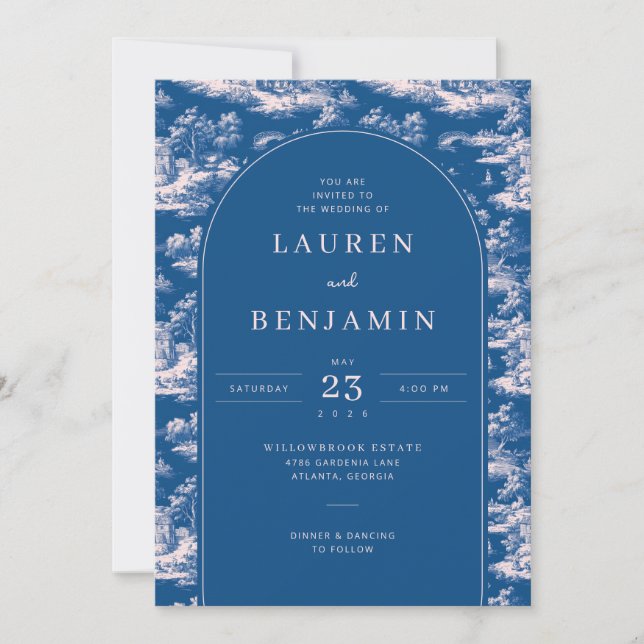 Elegant Blue Wedding Invitation (Devant)