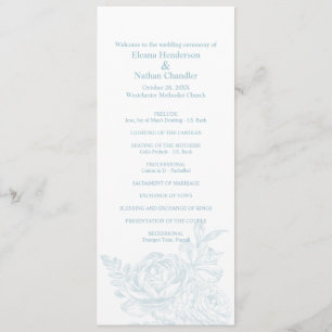 Élégant Blue White Floral Wedding Programme