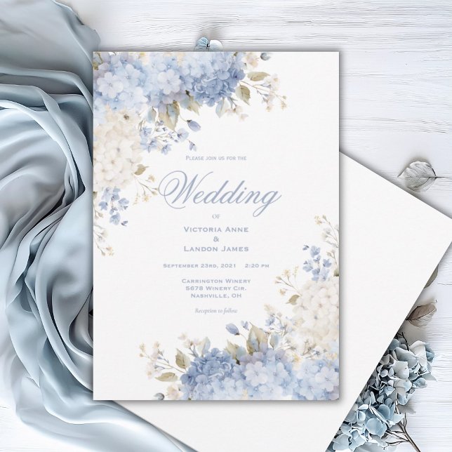 Elegant Blue White Hydrangeas Wedding Invitation (Créateur téléchargé)