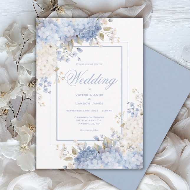Elegant Blue & White Hydrangeas Wedding Invitation (Créateur téléchargé)