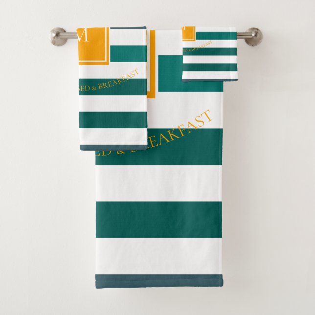 Élégant blues Turquoise blanc rayé Monogramme B &  (En situation)