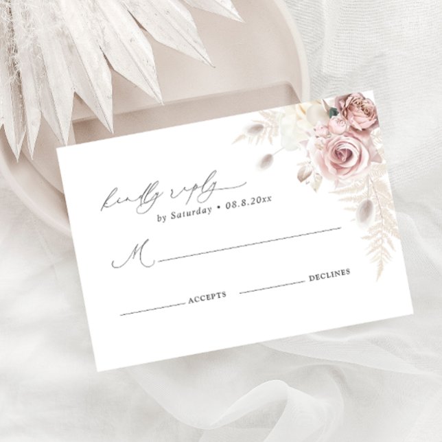 Elégant Blush Dusty Rose Floral Wedding Carte RSVP (Créateur téléchargé)