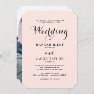 Élégant Blush et Grey Mariage Photo Invitation