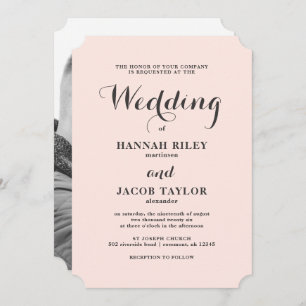 Élégant Blush et Grey Mariage Photo Invitation