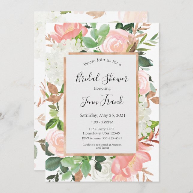 Elégant Blush Floral Bridal Showbale Invitation (Devant / Derrière)