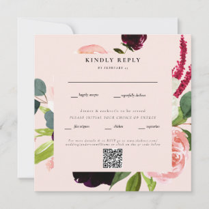 Elégant Blush Floral Carré Mariage QR Code RSVP