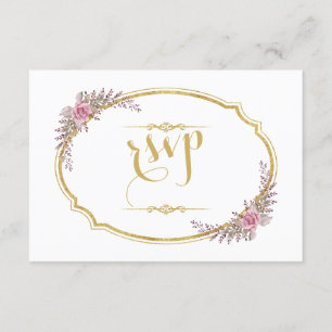 Elégant Blush Floral Gold Frame Mariage RSVP