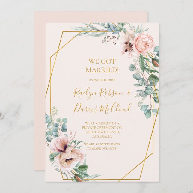 Élégant Blush Floral Pastel Elopement Faire-part (Devant / Derrière)