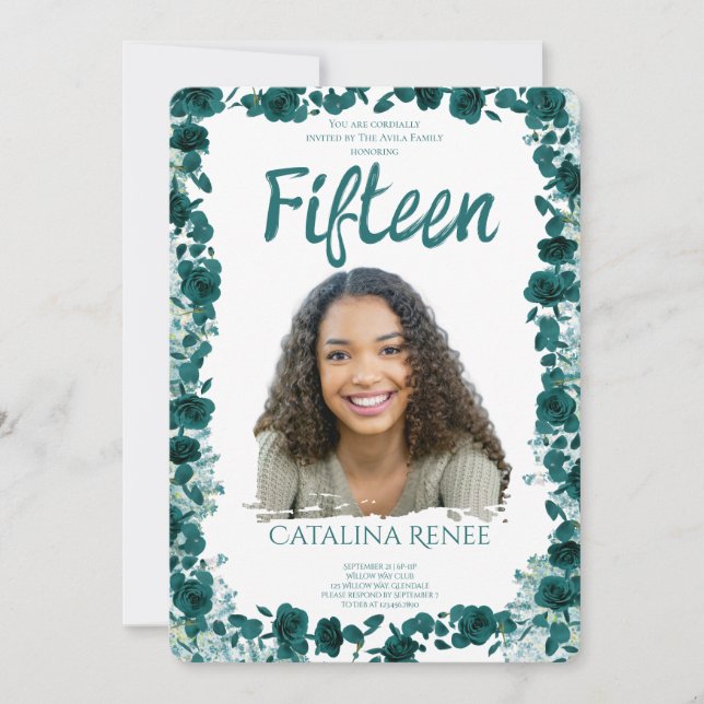 Elegant Blush Floral Quinceañera Invitation (Devant)