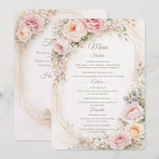 Elegant Blush Floral Wedding Menu Card 