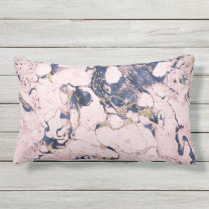 Elégant Blush Navy Gold Marble Lumbar Coussin
