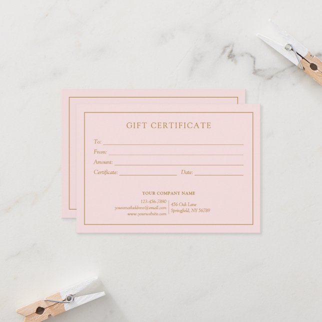 Élégant Blush Pink Business Logo Certificat cadeau (Devant/Arrière en situation)