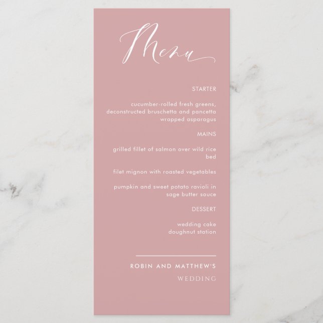 Elégant Blush Pink Calligraphy Menu Mariage (Devant)