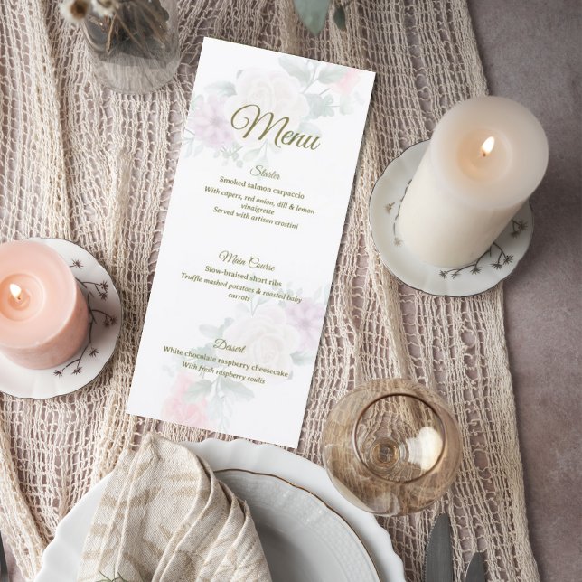 Elegant Blush Pink Floral Wedding Menu Card (Créateur téléchargé)