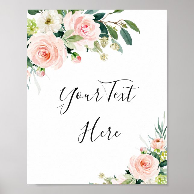 Elegant Blush Pink Flowers Custom Wedding Poster (Devant)