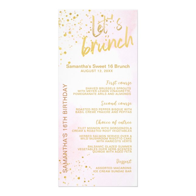 Elegant Blush Pink & Gold Sweet 16 Menu  (Devant)