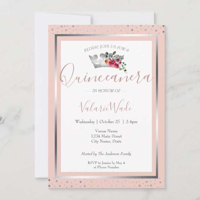 Élégant Blush Pink Quinceanera Budget Invitation (Devant)