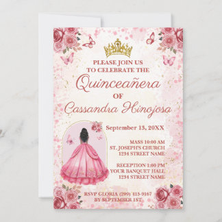 Elégant Blush Pink Quinceañera Invitation 15 Anos