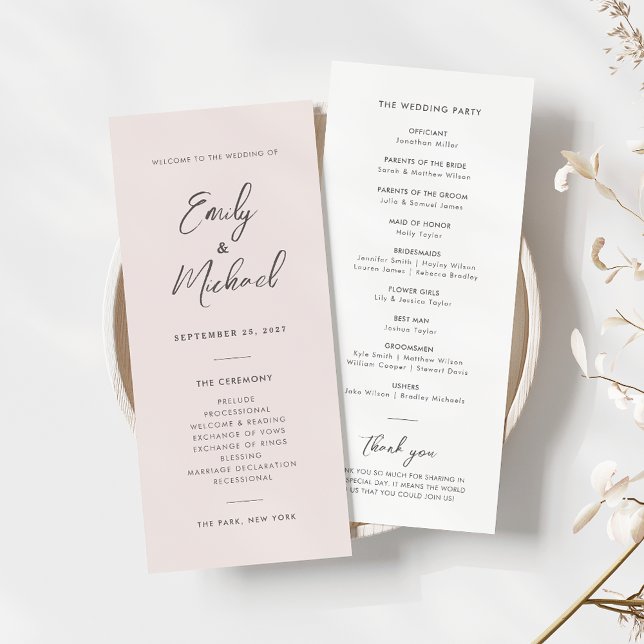 Élégant Blush Pink Simple Wedding Programme (Créateur téléchargé)