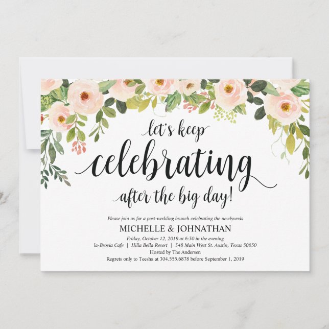 Elégant Blush Post Mariage Brunch Invitation Card (Devant)