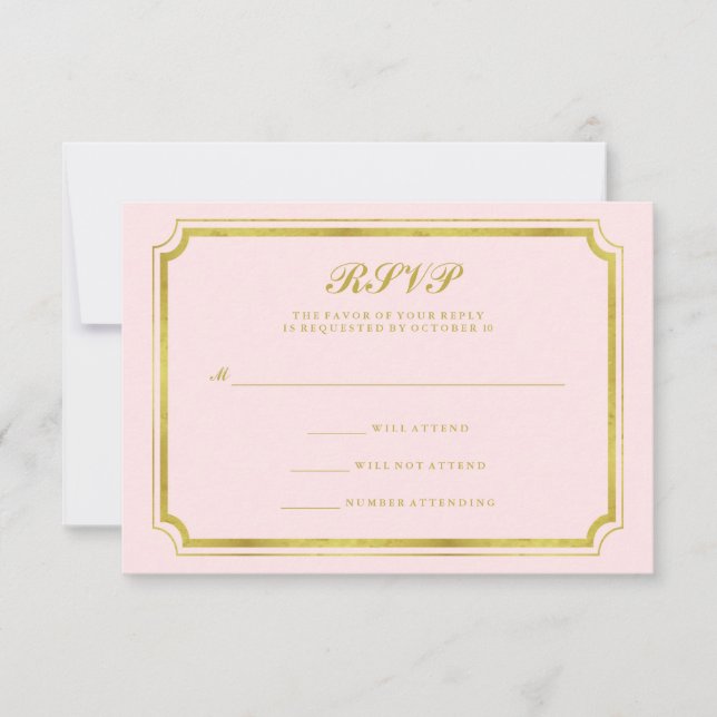 Elégant Blush Rose et Faux Gold Wedding RSVP (Devant)