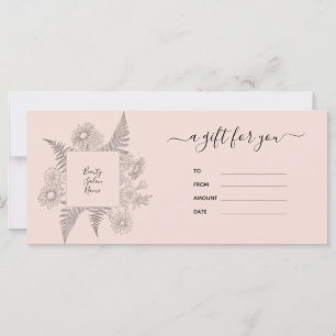Élégant Blush Rose Floral Beauty Certificat cadeau