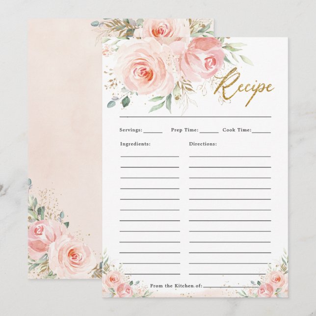 Elégant Blush Rose Floral Bridal Apporter Carte de (Devant / Derrière)