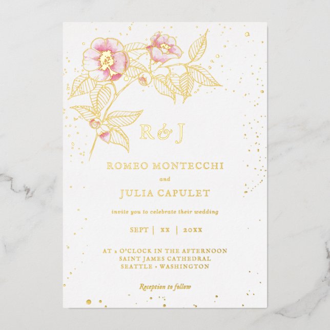 Élégant Blush rose Floral Mariage Foil Invitation (Recto)