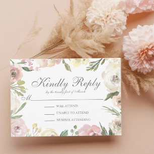 Elégant Blush rose Floral Mariage Kindly carte RSV