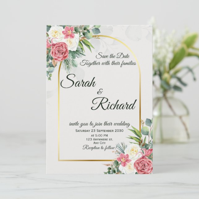 Elegant Blush Rose Gold Arch Wedding Invitation (Debout devant)