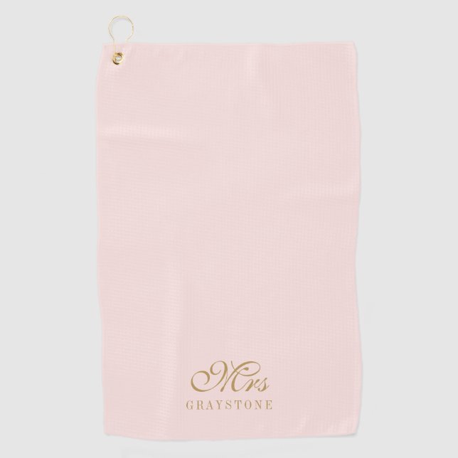 Elégant Blush Rose & Or Madame Nom Golf Serviette (Devant)