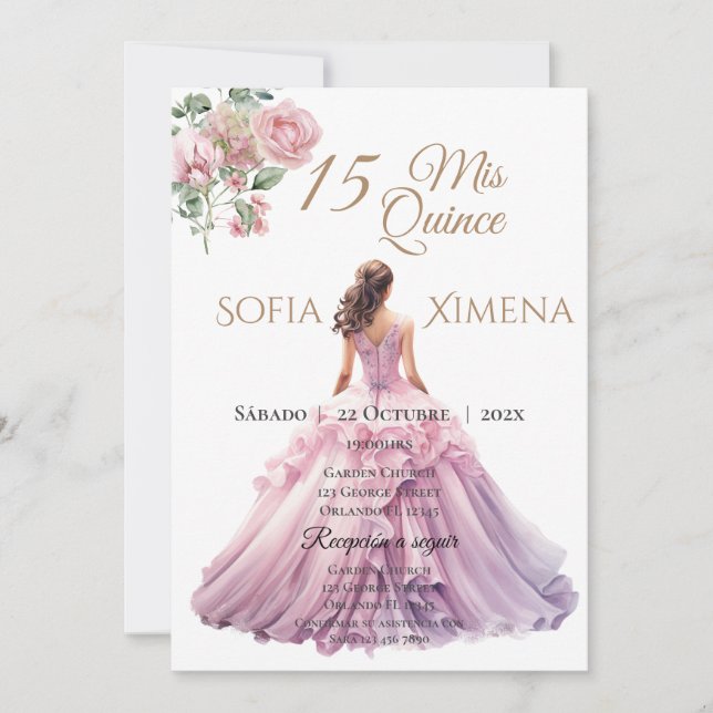 Elégant Blush Rose Quinceanera Invitation (Devant)