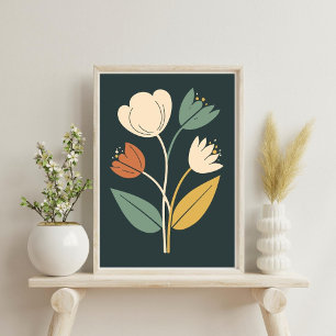Elegant Boho Abstrait Poster de fleurs botaniques