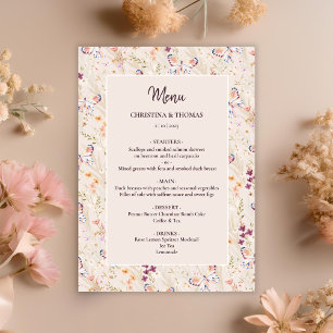 Elegant Boho Automne Fleur sauvage Menu Mariage