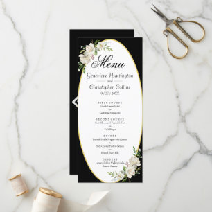 Elégant Boho Black Floral Menu Mariage