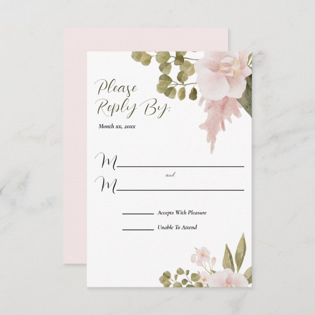 Élégant BOHO Blush Pink Mariage Réponse (Devant / Derrière)
