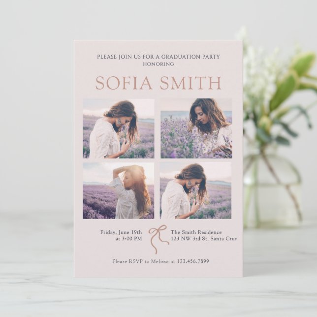 Élégant Boho Bow Graduation Party Invitation (Debout devant)