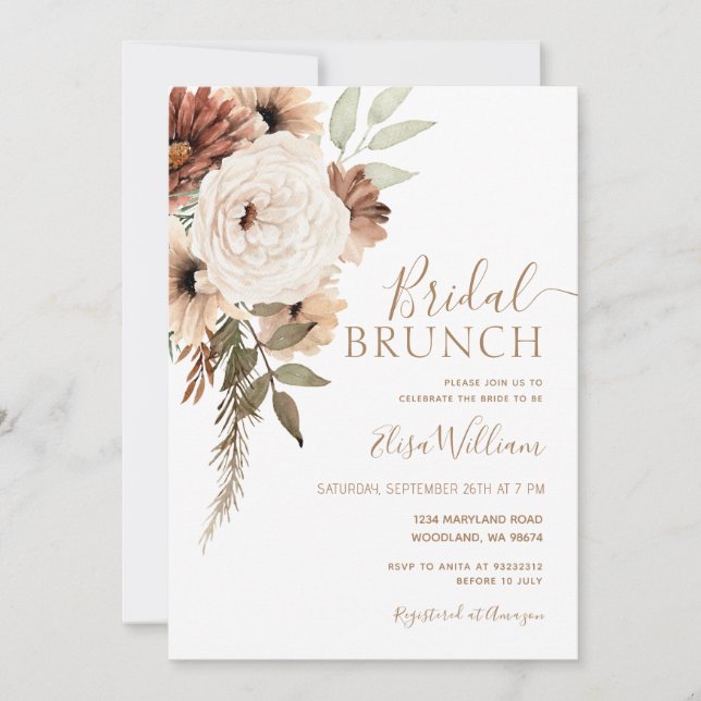 Élégant Boho Bridal Brunch Invitation (Devant)