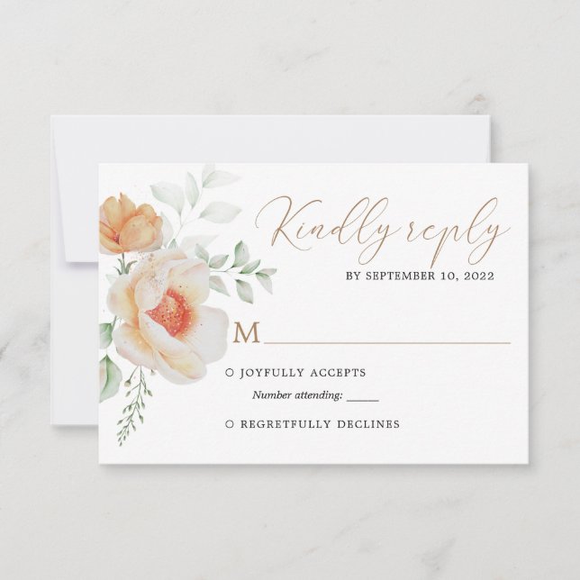 Elégant Boho Chic Blush Gold Floral Wedding Rsvp (Devant)