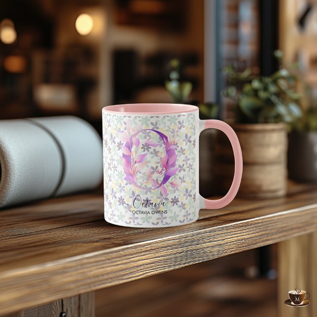 Elégant Boho Chic Floral Monogram Mug - O (Créateur téléchargé)