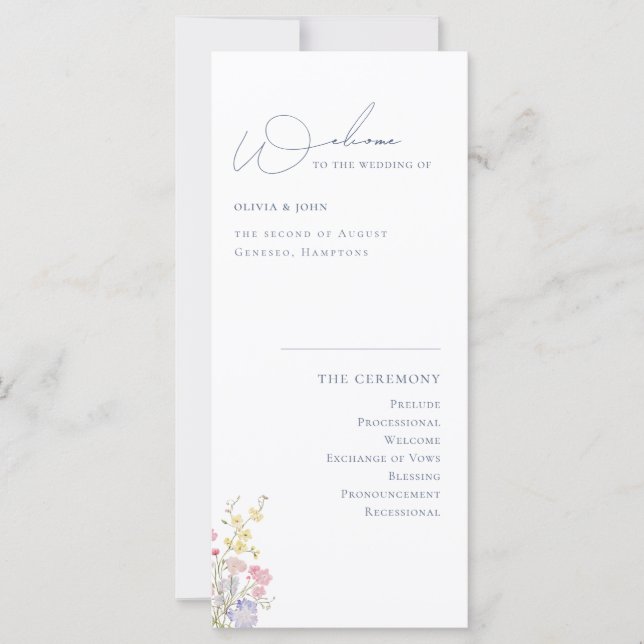 Elegant Boho Chic Wildflowers Wedding Program (Devant)