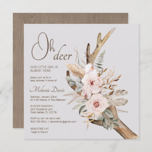 Elegant Boho Deer Antler Baby shower Invitation