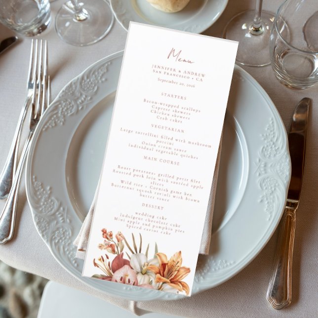 Élégant Boho Fall Floral Mariage Menus (Créateur téléchargé)